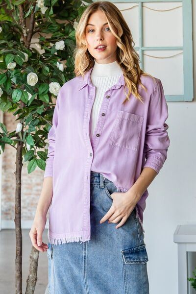 Veveret Raw Hem Button Up Long Sleeve Shirt  Southern Soul Collectives