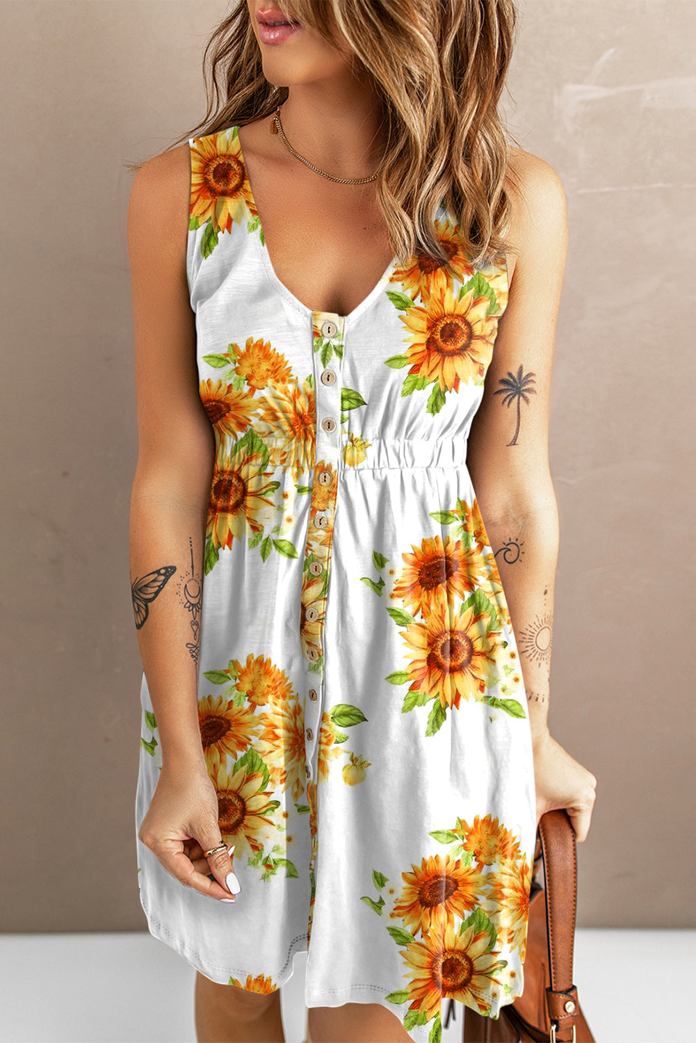 Sunflower Print Button Down Sleeveless Dress  Southern Soul Collectives 