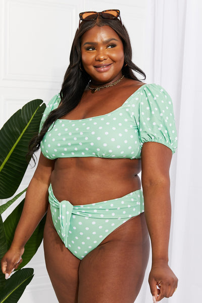 Vacay Ready Puff Sleeve Bikini in Green Polka Dot  Southern Soul Collectives 