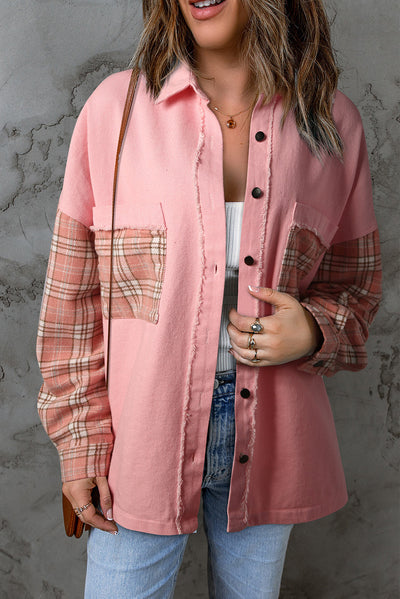 Plaid Raw Trim Shacket  Southern Soul Collectives 