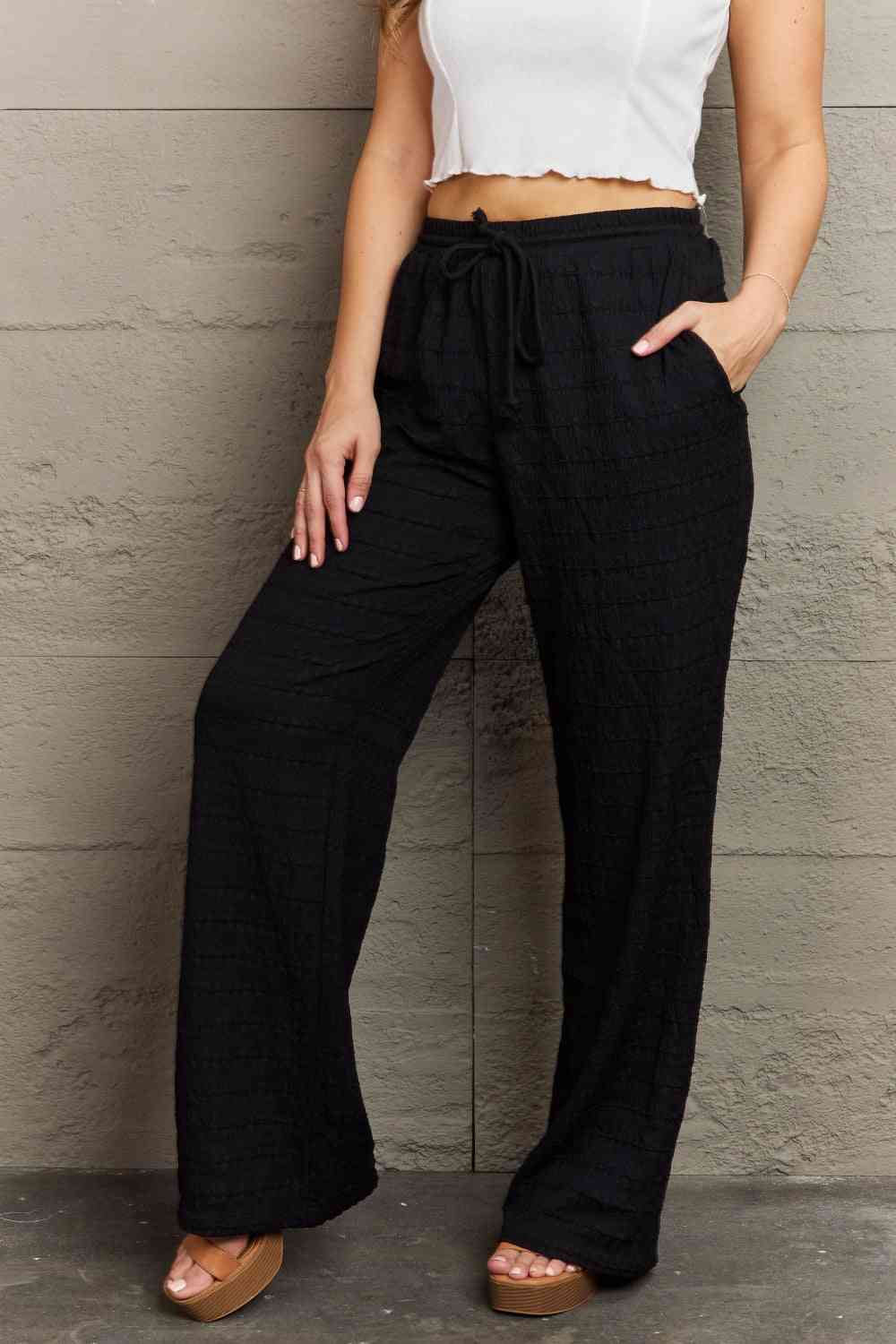 Dainty Delights Textured High Waisted Drawstring Pants in Black  Southern Soul Collectives