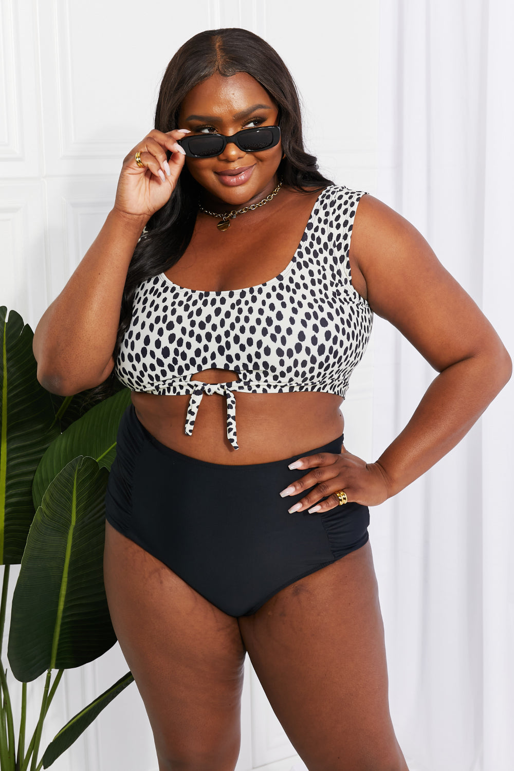 Sanibel Crop Swim Top and Ruched Bottoms Set in Black Animal Print  Southern Soul Collectives 