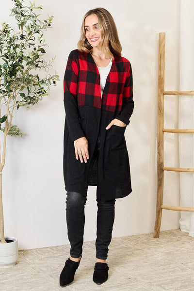Buffalo Plaid Open Front Longline Cardigan - Southern Soul Collectives