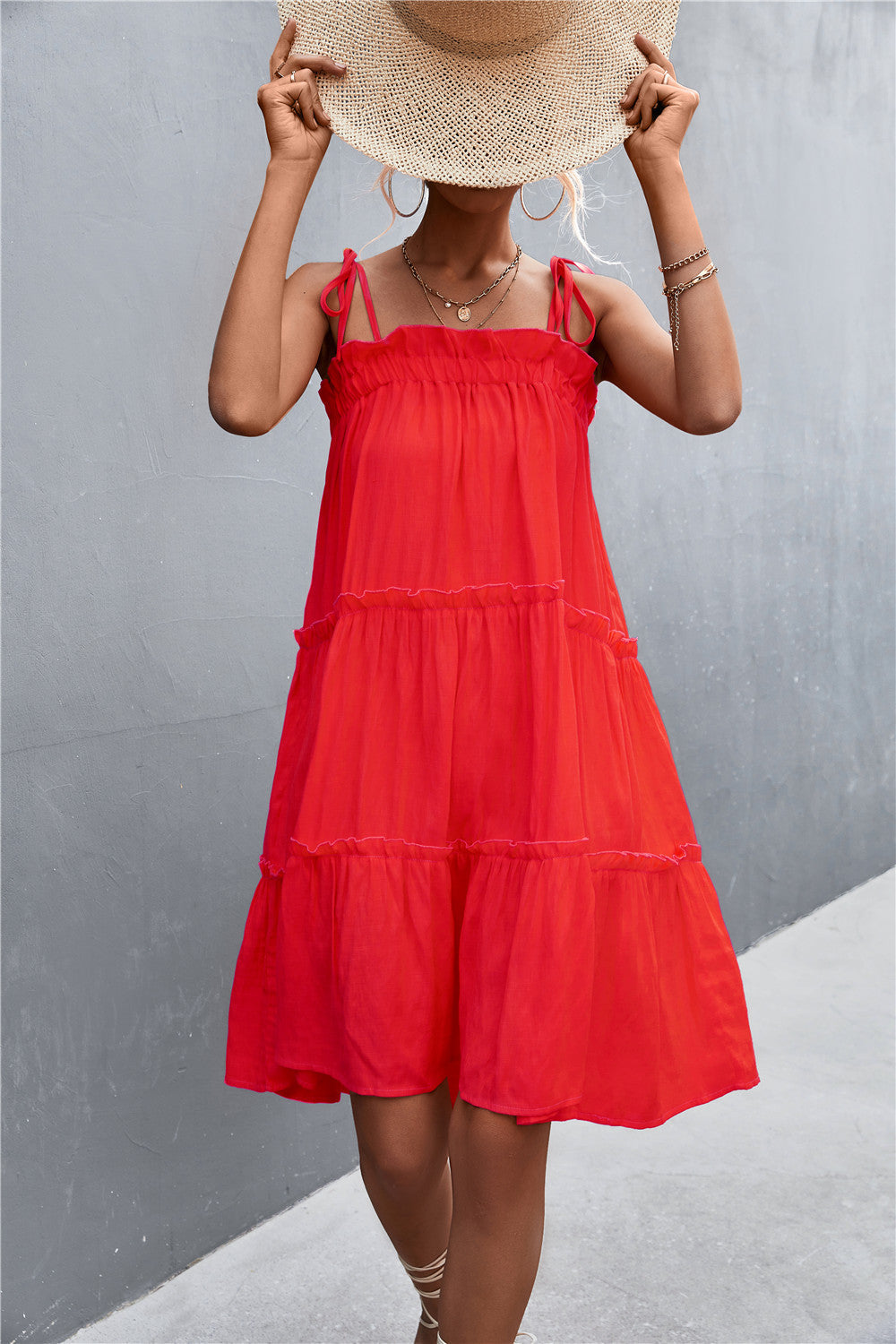 Tie-Shoulder Frill Trim Sleeveless Dress  Southern Soul Collectives 