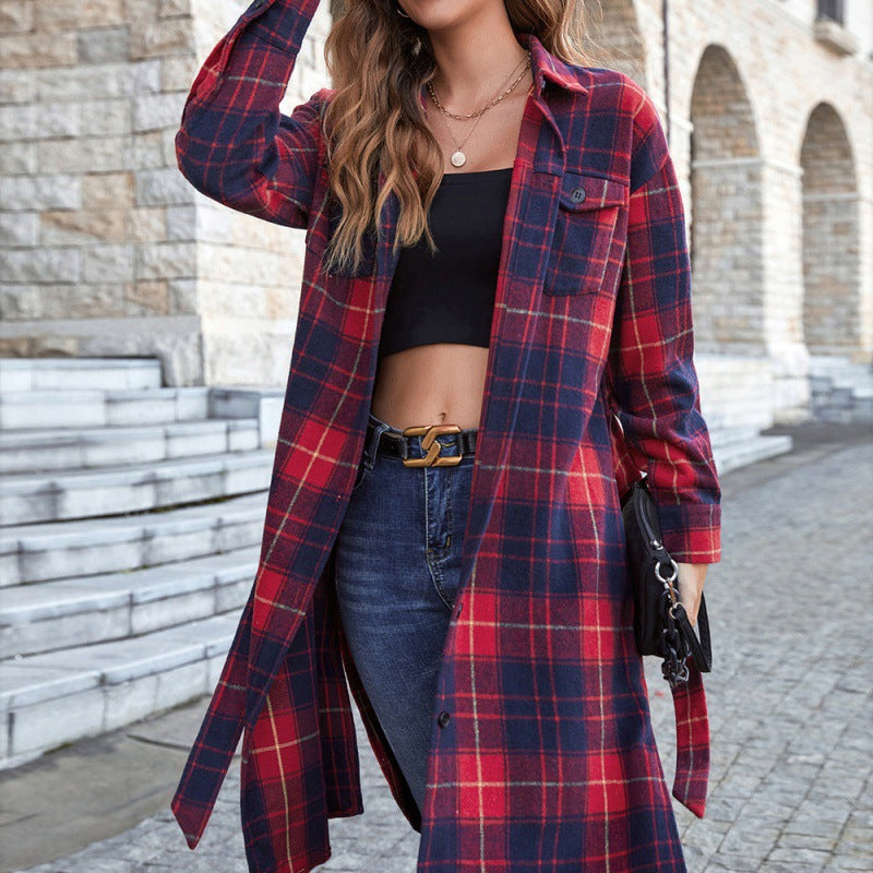 Plaid Belted Button Down Longline Shirt Jacket  Southern Soul Collectives 