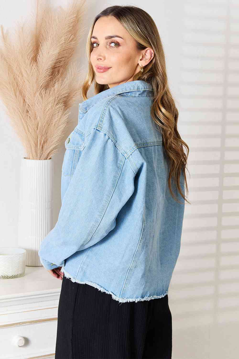 Flare Dropped Shoulder Raw Hem Denim Jacket - Southern Soul Collectives